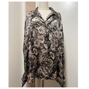 Dana Buchman NWT 24W Blouse 100% Silk Satin Floral
